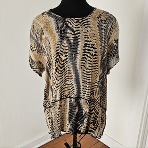Naoka Batik-dyed 100% Silk Animal Print Top Women's O/S